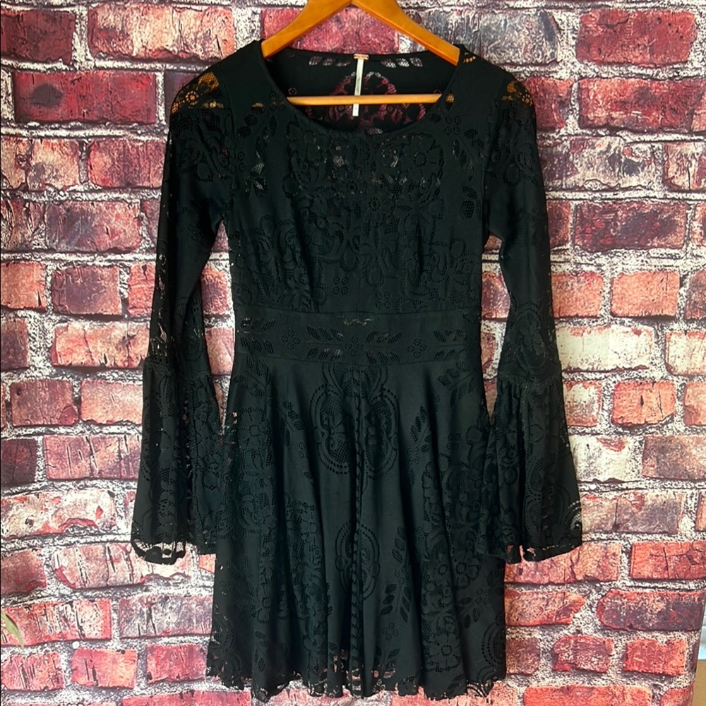 Free People Black Long Sleeve Lace Dress